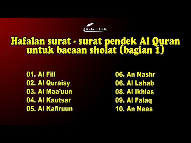 Hafalan surat surat pendek Al Quran untuk bacaan sholat (bagian 1)