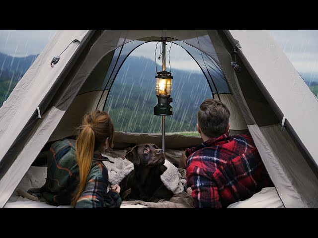 Tipi Tent CAMPING in RAIN with our DOG [ Relaxing Sounds of Camping, comfort food Udon, ASMR ]