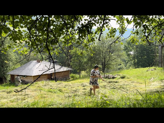 One day of happy life in the Ukrainian mountain village: preparation for green holidays