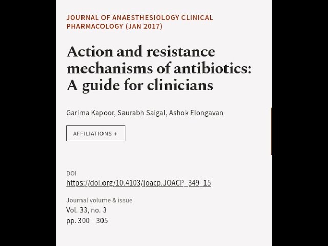 Action and resistance mechanisms of antibiotics: A guide for clinicians | RTCL.TV