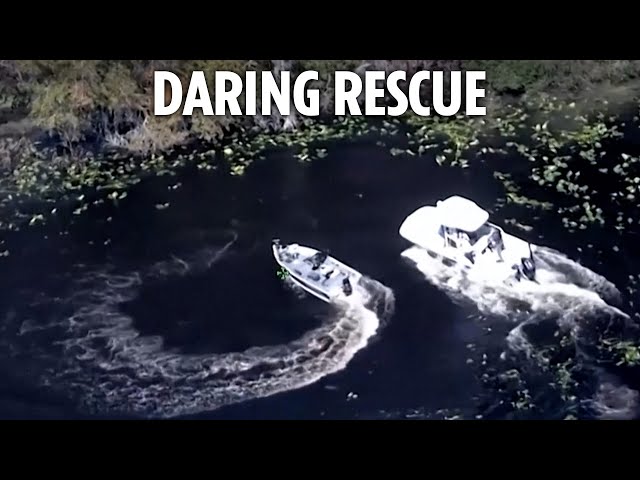 Watch moment cop leaps into out-of-control boat to save unconscious man