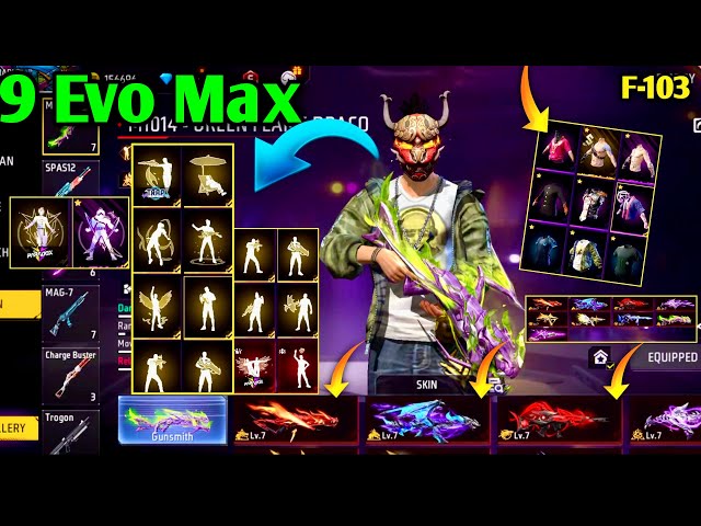 Hip hop & Sakura bundle Id collection - Garena Free Fire 🔥 9 Evo Max Id | Asian scarf | Season 1 ,2