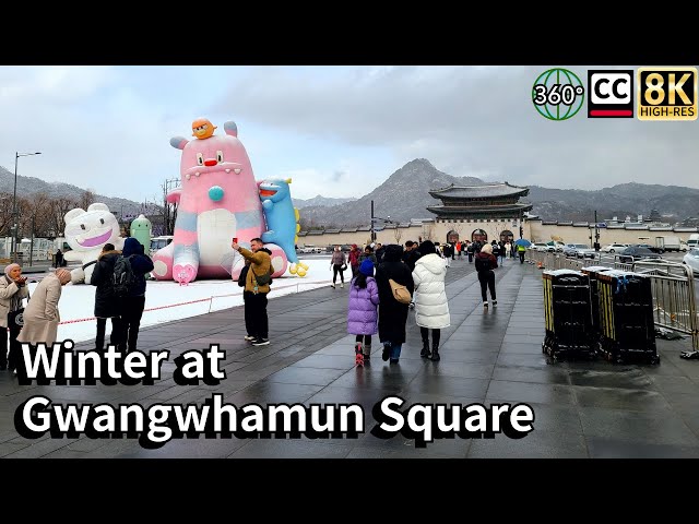 Seoul Gwanghwamun Square Snowy Day, 8K 360 VR Video.