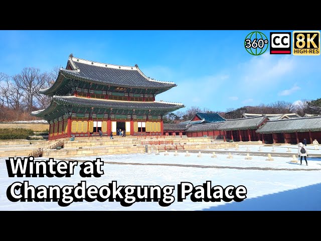 Changdeokgung Palace, Walking on a Snowy Winter Day. 8K 360 VR Video.