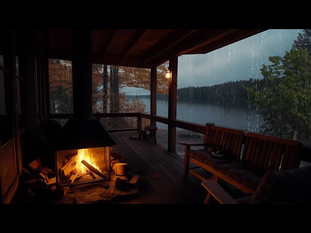 Tropical Forest in Cabin Porch with Rain & Fireplace Ambiance | Ultimate Relaxation