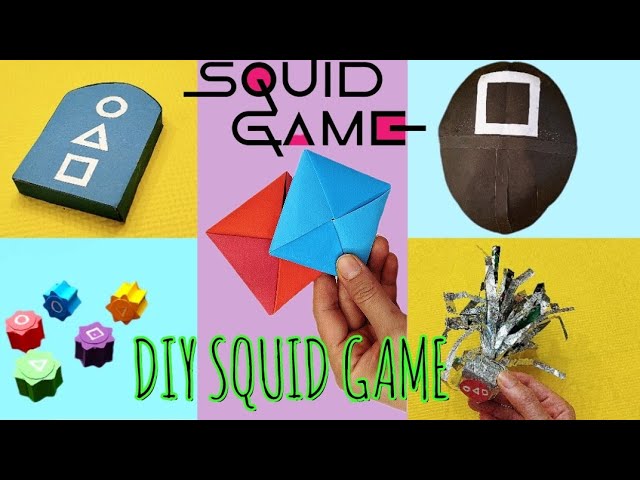 Diy all games of squid game | Paper ddakje ,  gonggi , flying stone , jegi , mask | Squid game