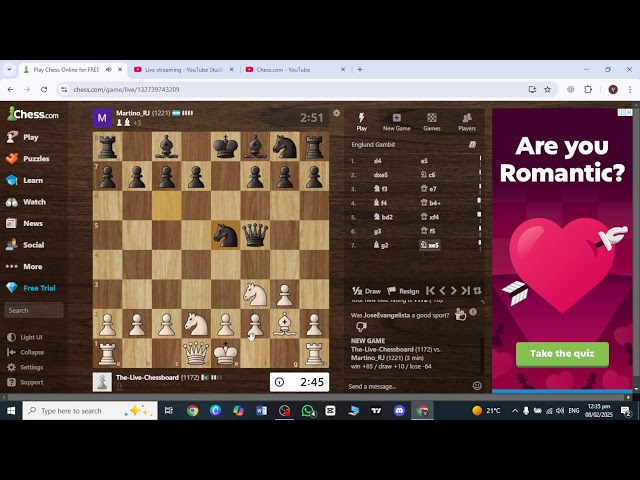 Live on Chess.com | live chess game chess #chess