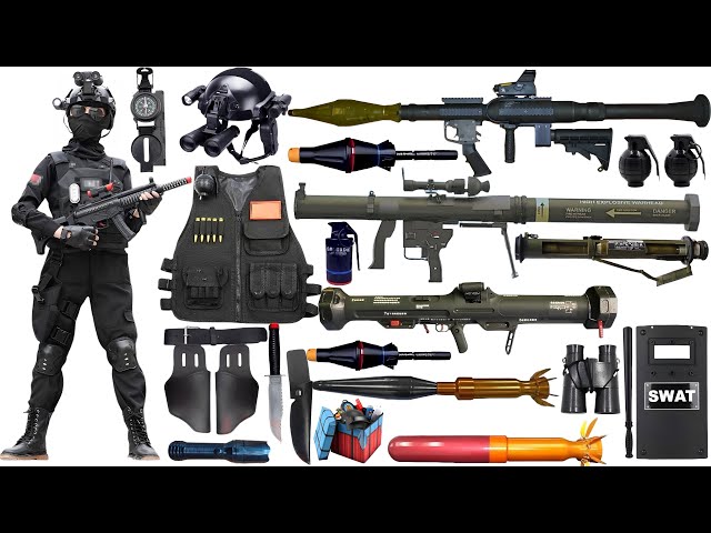 Special Forces Military Toy Gun Set Open Box, Rocket Launcher, Tank, UZI Submachine Gun, Bomb Dagger