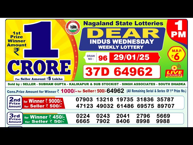 DEAR LOTTERY: RESULT 1PM 29-01-2025 | Dear Goose wedesday Weekly Lottery