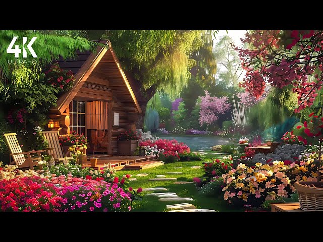 4K | Gentle Spring Atmosphere with Cozy Garden Ambience🌺Relaxing with Birds singing & Nature Sounds