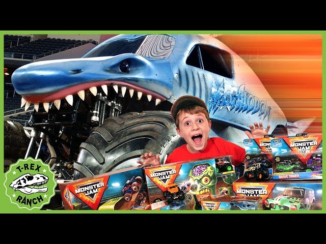 Dinosaurs & Giant Trucks! Monster Jam Adventure with Kids Surprise Toys & Life Size Dinosaur Escape