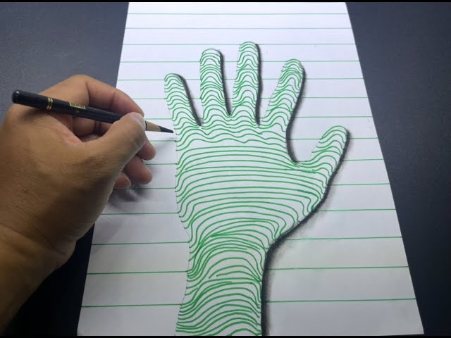 easy draw 3d hand on paper for beginners, how to draw 3D hand