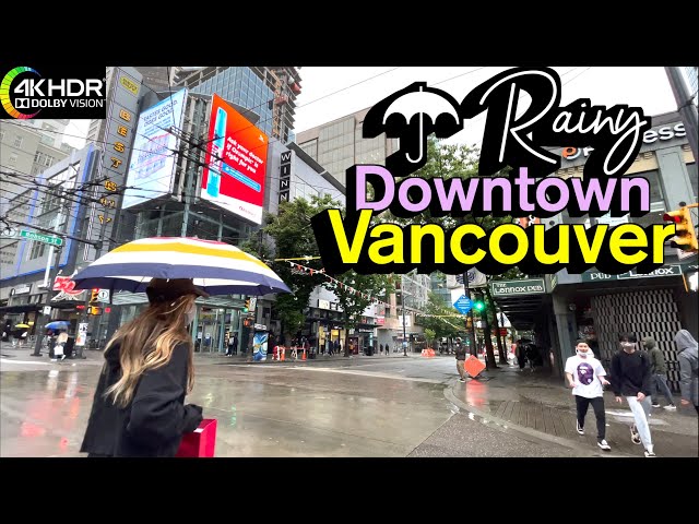 Vancouver Downtown walk in the rain☂︎ 🇨🇦B.C, Canada, Virtual Walking Tour, Canada Trip, 4K HDR 60fps