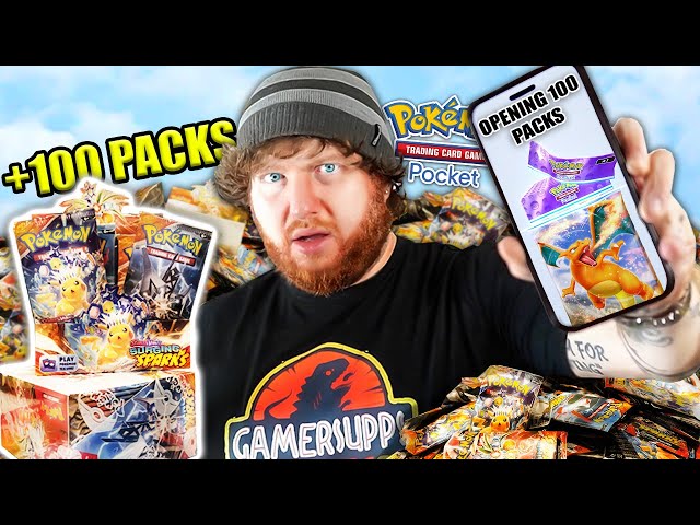 100 Pokemon TCG Pocket Packs vs. 100 Surging Sparks Pokemon Card Packs