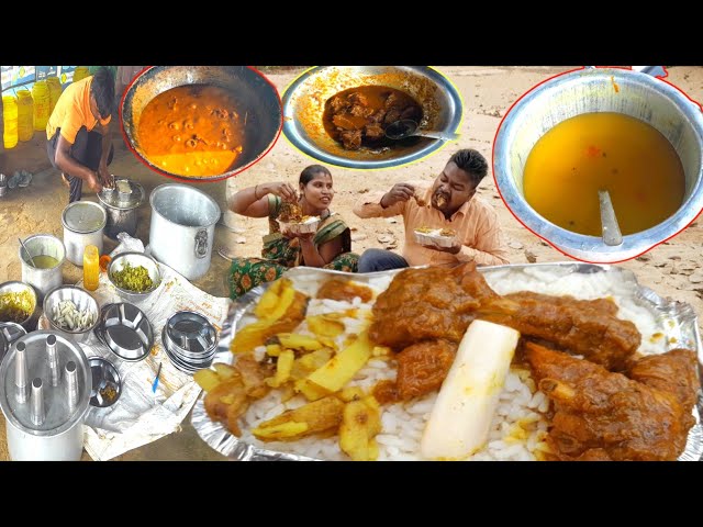 eating show | outside Bazzar chicken gravy eating | village style chicken curry rice eating