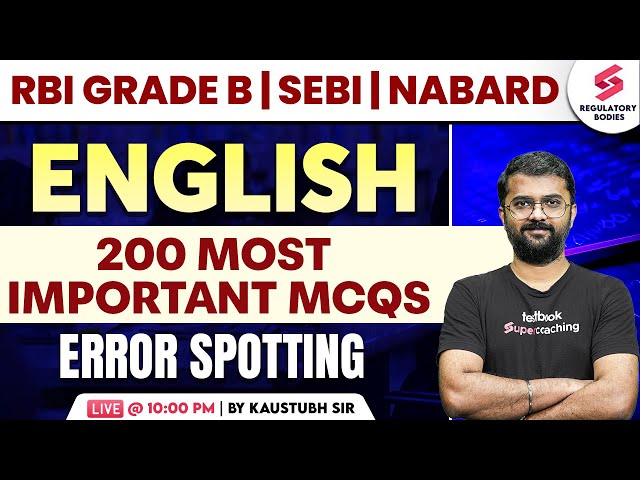 RBI Grade B  | NABARD | SEBI Grade A | English | Error Spotting Imp Questions | PYQs | Kaustubh Sir