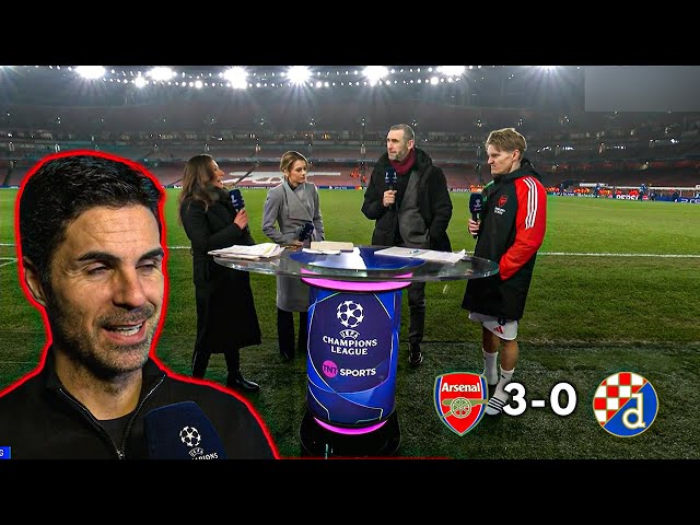 Arsenal vs Dinamo Zagreb 3-0 🔥 Arteta post match Analysis and Interviews with Odegaard and Rice