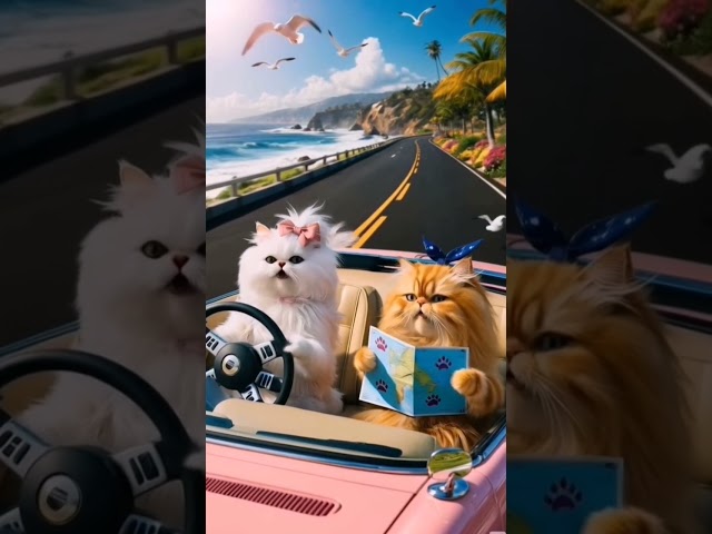 Miaw miaw miaw: Cat driving car and cat reading book in beautiful nature and view#cats #kitten #chat