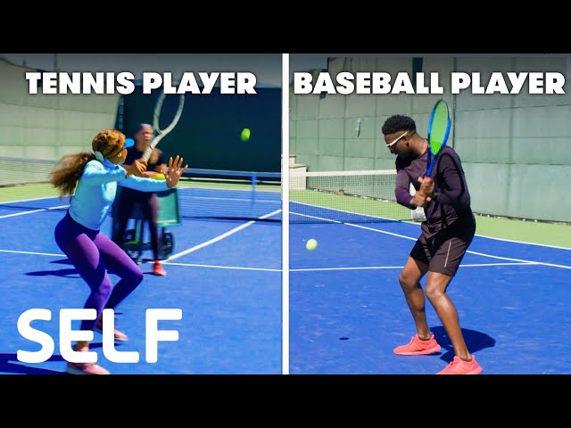 Baseball Players Try To Keep Up With Tennis Players | SELF