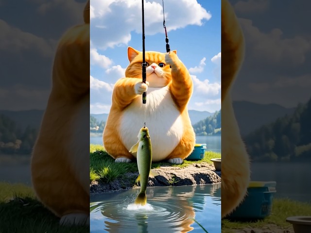 🐱🎣 Smart Cat Goes Fishing! 😲🐟 Unbelievable Catch! #cat #cute