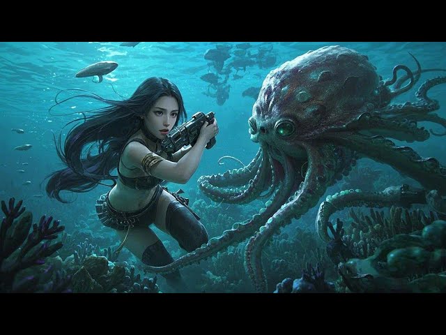 A beauty and a giant mutant octopus face off in a life-and-death duel