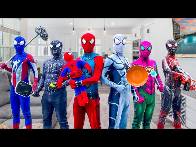 What If SPIDER-MAN Live In 1 House ??? || Hey Everyone, Fight Game !!, Go To Trainning Nerf Gun !!