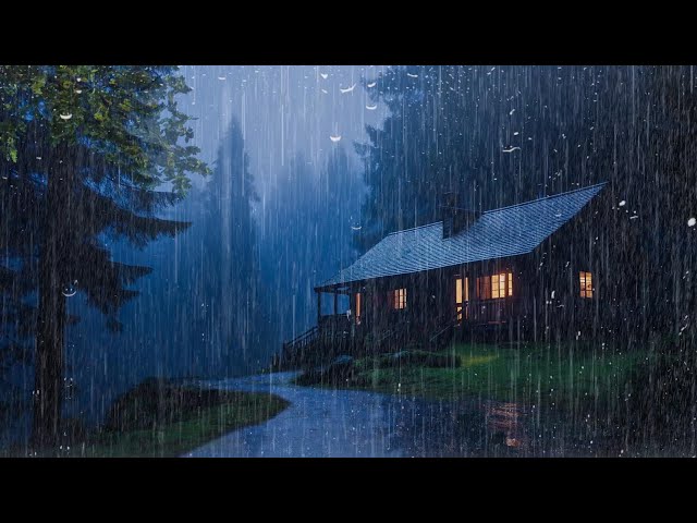 Goodbye Insomnia With Heavy RAIN Sound | Rain Sounds On Old Roof In Foggy Forest At Night, ASMR