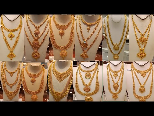 Gold new necklace designs ||gold long and short necklace designs with earrings