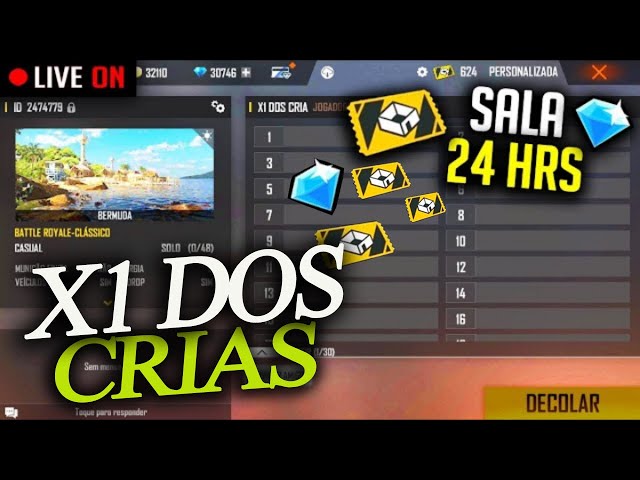 🔥FREE FIRE AO VIVO🔥X1 DOS CRIA🔥SALA PERSONALIZADA PREMIADO 15K DIMA  4X4 PREMIADO @El Thuba!!!