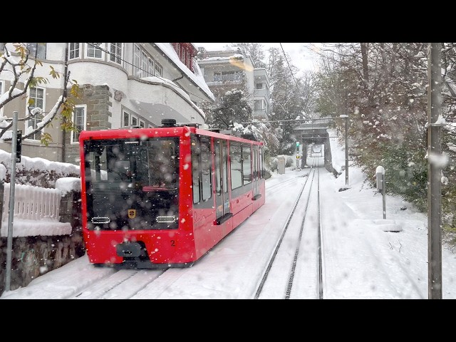 Winter Snowfall Train Ride Zurich Dolder 🌨 ❄️ 4K HDR 🇨🇭 Swiss Snow Switzerland