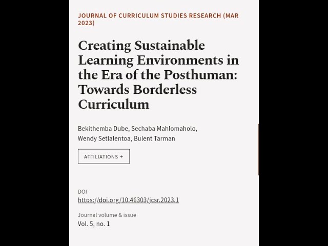 Creating Sustainable Learning Environments in the Era of the Posthuman: Towards Borde... | RTCL.TV