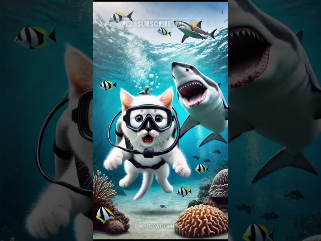 Cute Cat in Ocean vs Shark 🦈🚨🐈  #cutecat #cat #story #kitten #cooking #aiimages #pets #sad #catmemes