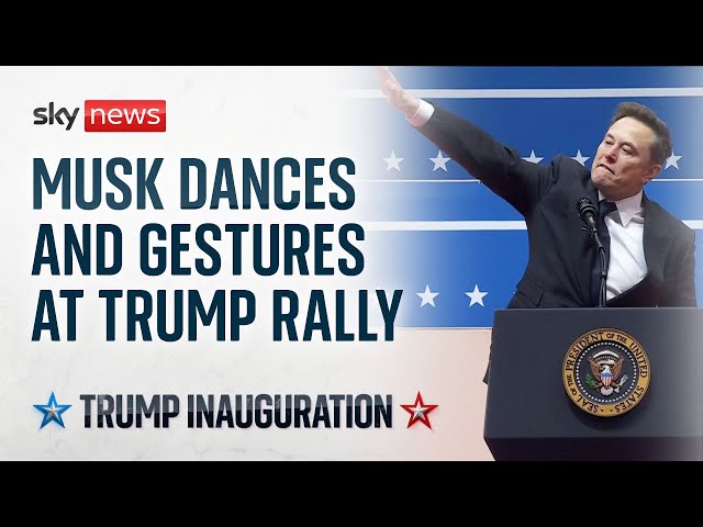 Elon Musk dances and gestures at rally at Trump inauguration