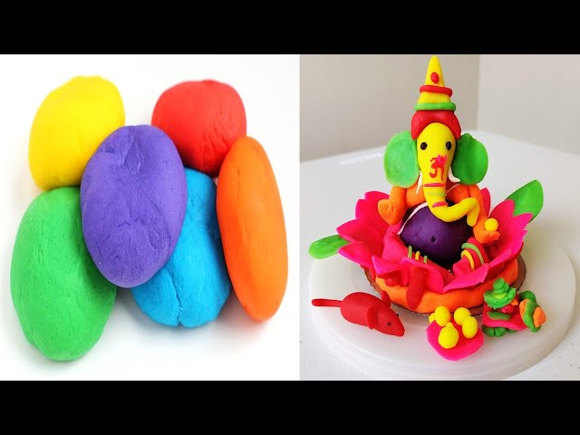 Eco Friendly Ganesha at home #ganpati #decor #palydough #flour #turmeri #DIY home #2021 #easy #chath