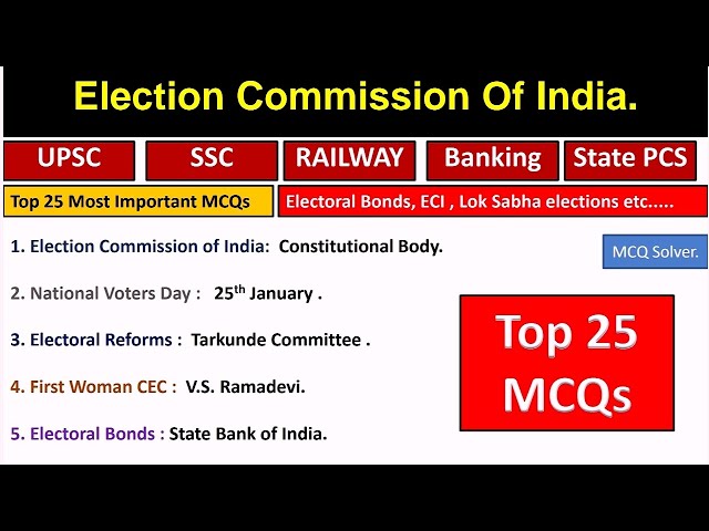 Election Commission of India | Electoral Bonds & Elections | Top 25 Polity MCQs