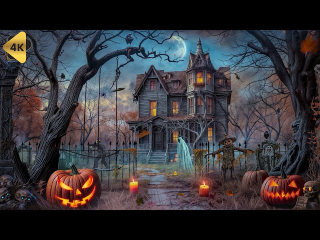 Haunted House Halloween Ambience with Relaxing Crunchy Leaves and White Noise, Owls, Crows for Sleep