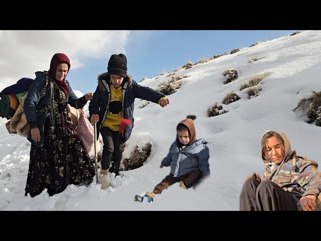 Homeless mother and her two children in impassable and snowy mountains due to expulsion by villagers