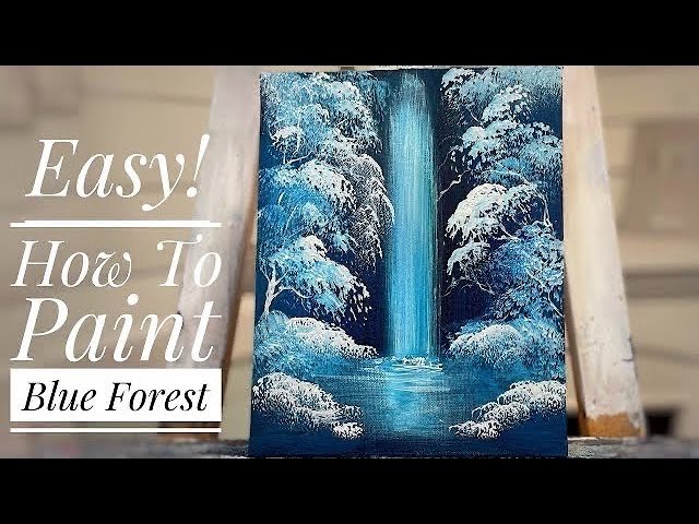 4 EASY STEPS to a pretty waterfall landscape painting! Real time acrylic tutorial