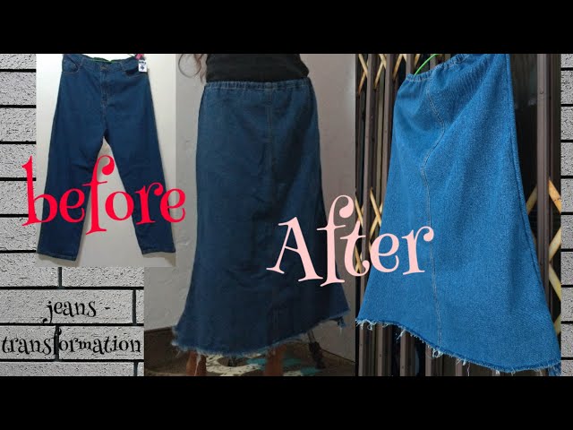 DIY How To Transform A Big size Jeans into Long Skirt