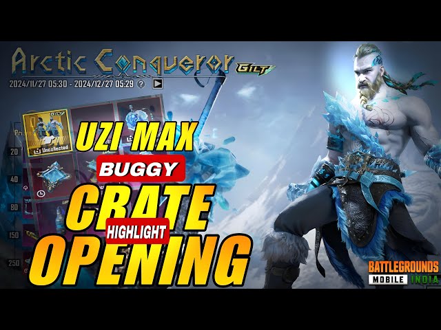 😱 NEW GLACIER UZI AND ULTIMATE MAXOUT CRATE OPENING #bgmi #crateopening #giveaway