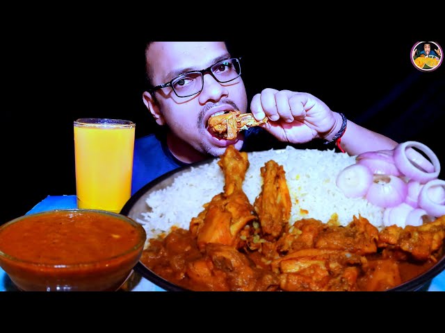 EATING SPICY CHICKEN MASALA CURRY, CHICKEN CURRY WITH RICE EATING, ONION, SALAD #asmr #mukbang #psk