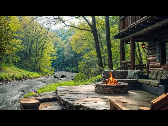 🌿 Spring Porch Retreat 🔥 Soothing Stream, Soft Birdsong & Crackling Firepit 💦 Cottagecore Serenity