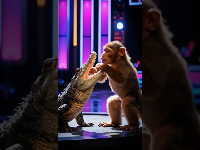 Adorable Monkey Plays with Crocodile on America’s Got Talent! 🐵🐊 #AGT #Viral #Shorts