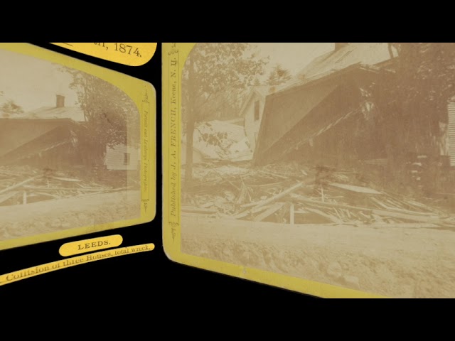 A collision of 3 houses, Leeds MA, Mill River Flood 1874 (VR 3D still-image)