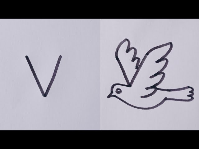 How to draw a Flying bird (Dove) Easy drawing step by step//Flying bird from letter V.