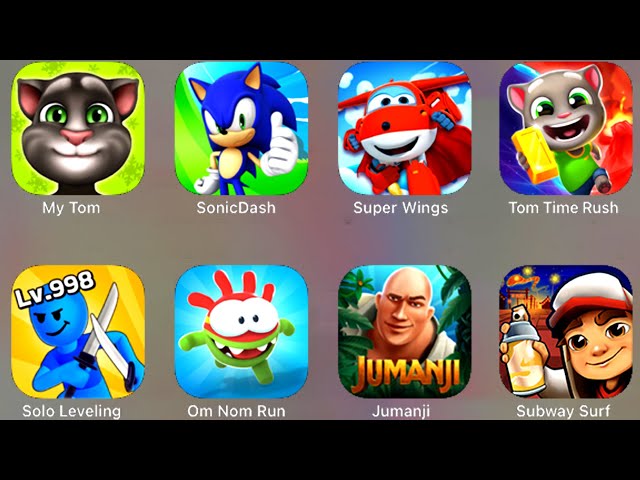 My Tom, Sonic Dash, Super Wings, Tom Time Rush, Solo Leveling, Om Nom Run, Jumanji, Subway Surf