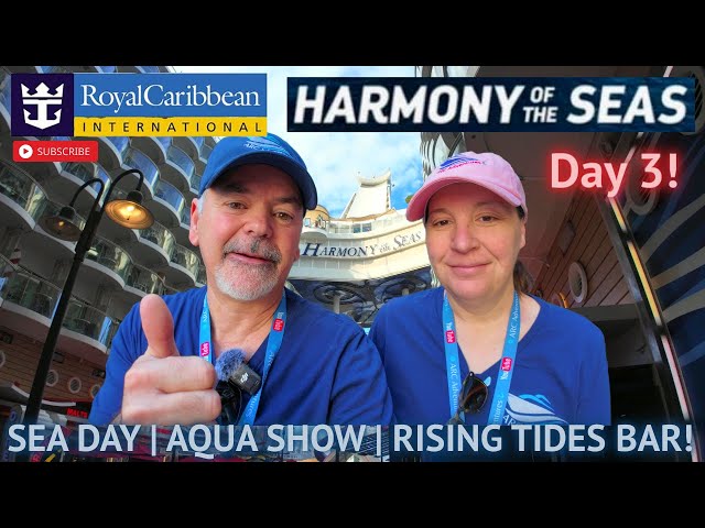 Harmony of the Seas Day-3 | Aqua Theater Show! | Rising Tides Bar! | 2nd Sea Day!!