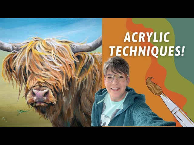 TIPS For Painting COW HAIR with Acrylic! FUN HIGHLAND COW PAINTING! By: Annie Troe