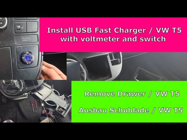 VW T5 Phone, Notebook Install USB Fastcharger  for the car / remove drawer, ashtray Volkswagen T5 T6