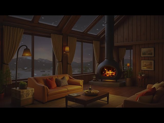 Cozy Winter Cabin Ambience with Relaxing Jazz Music | Warm Jazz & Crackling Fireplace for Good Mood